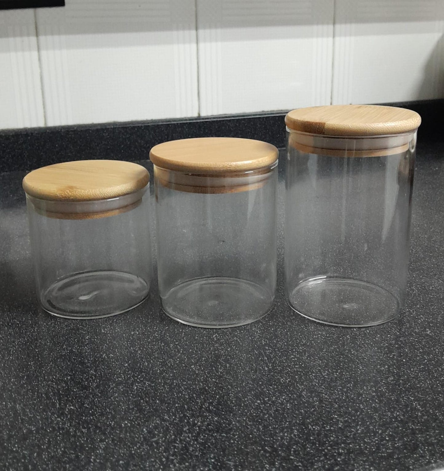 Vaso Vidrio - Clear c/Tapa Madera 6x8cm