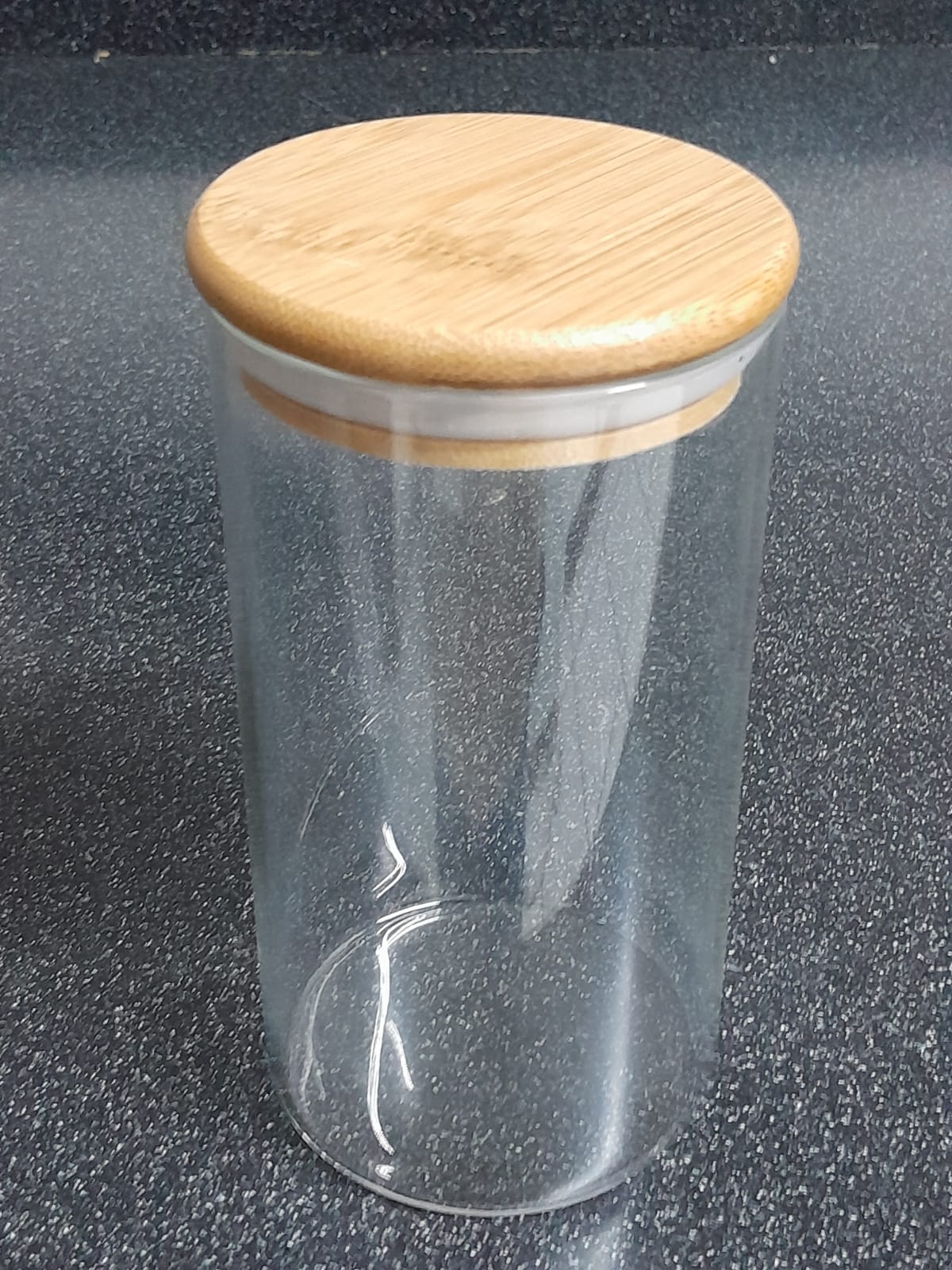 Vaso Vidrio - Clear c/Tapa Madera 8x15cm