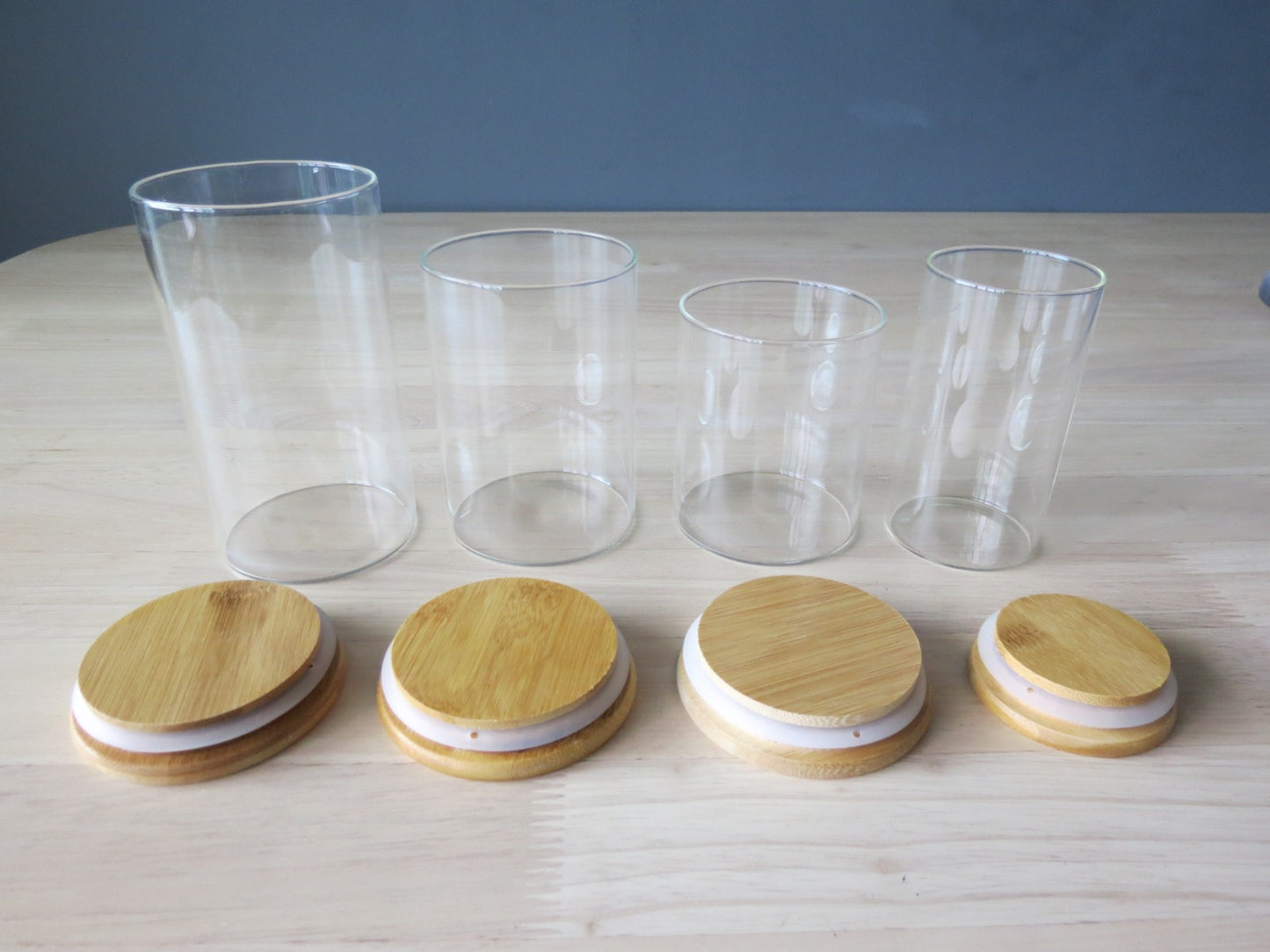 Vaso Vidrio - Clear c/Tapa Madera 6x8cm