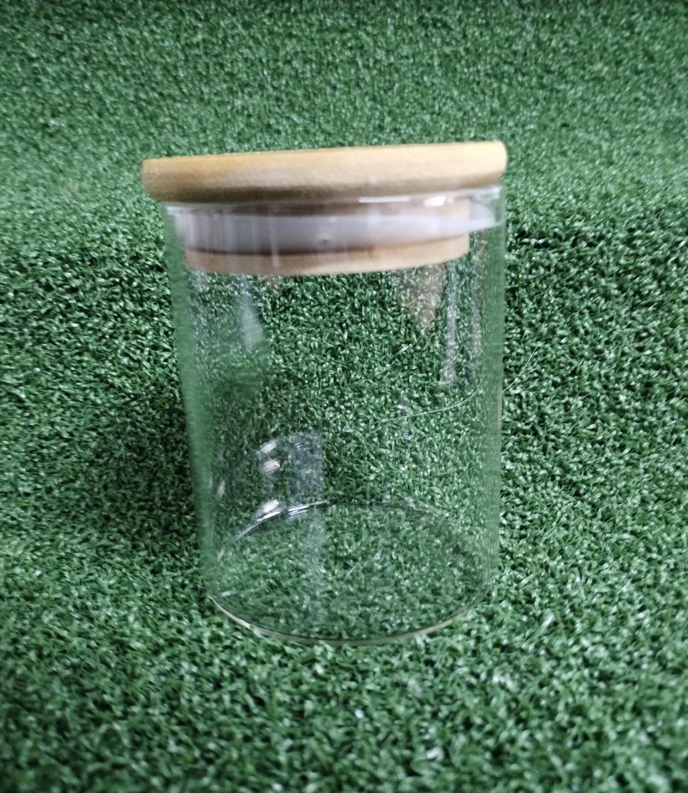 Vaso Vidrio - Clear c/Tapa Madera 6x8cm