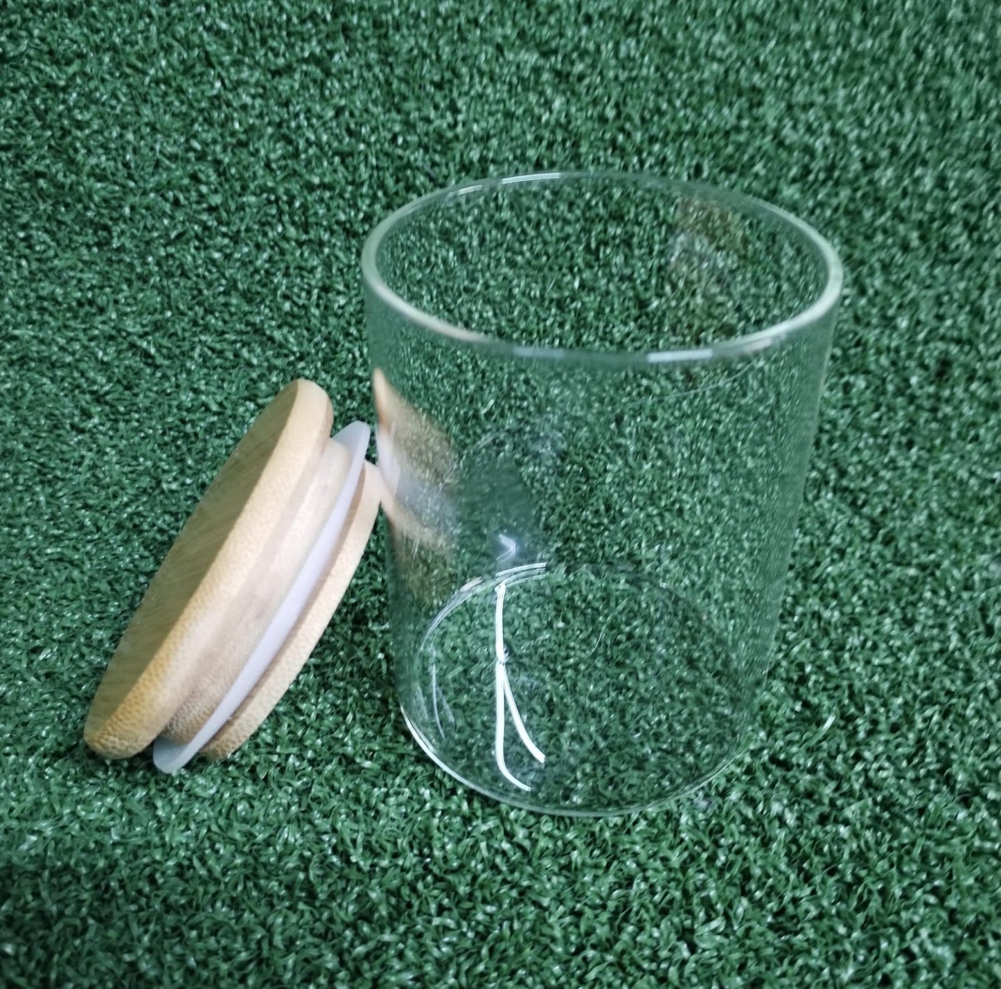 Vaso Vidrio - Clear c/Tapa Madera 6x8cm