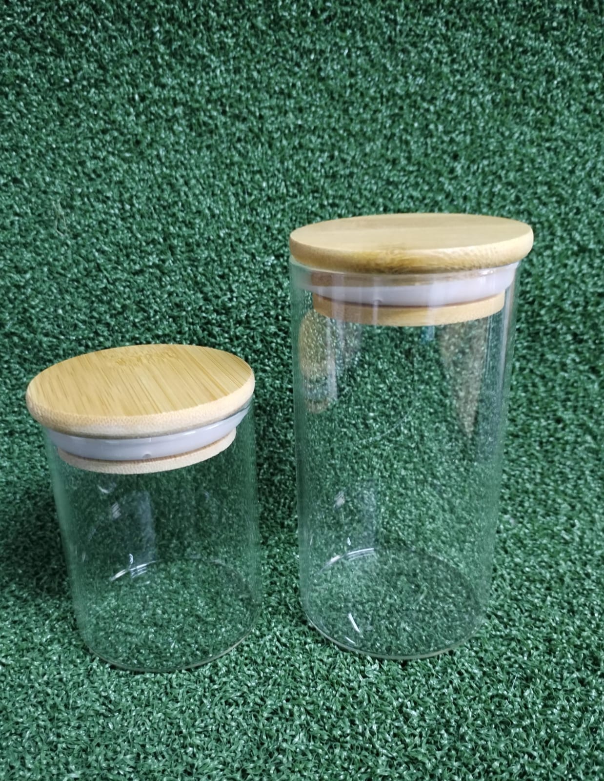 Vaso Vidrio - Clear c/Tapa Madera 6x12cm