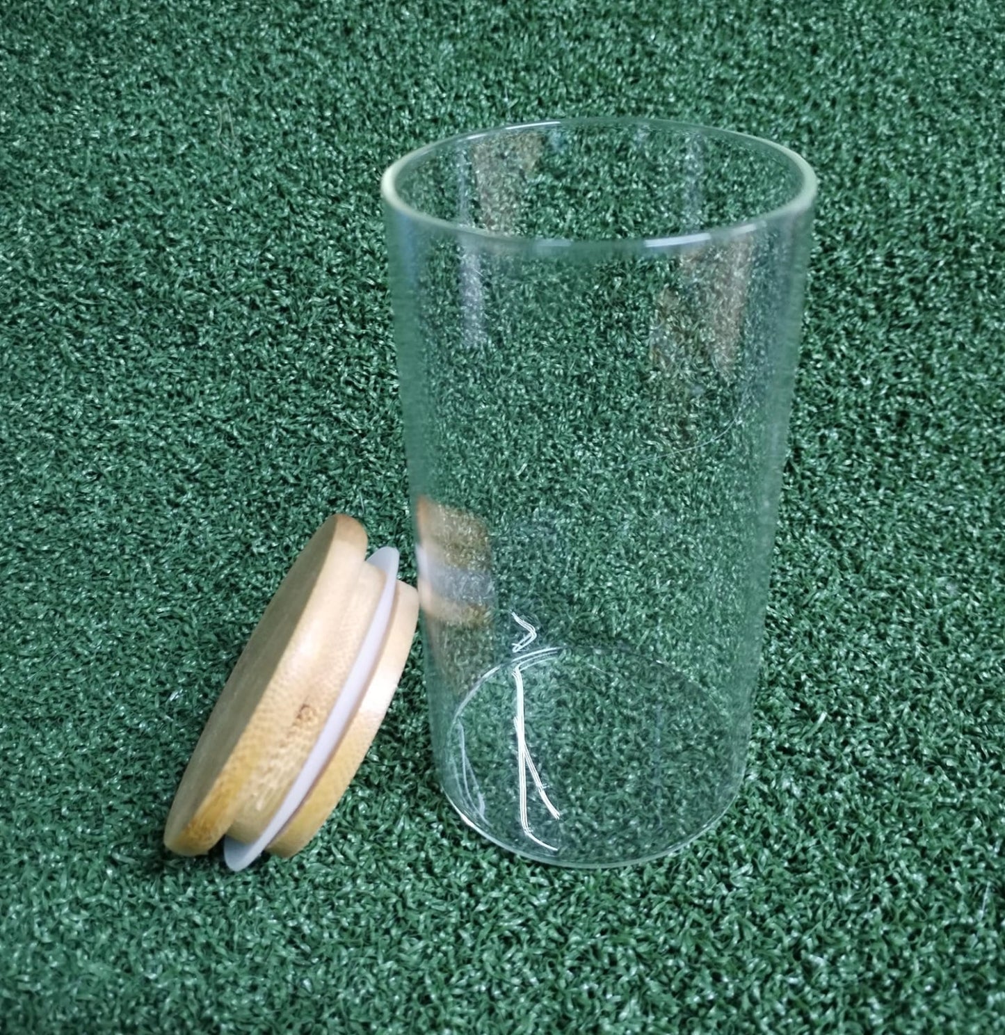 Vaso Vidrio - Clear c/Tapa Madera 6x12cm