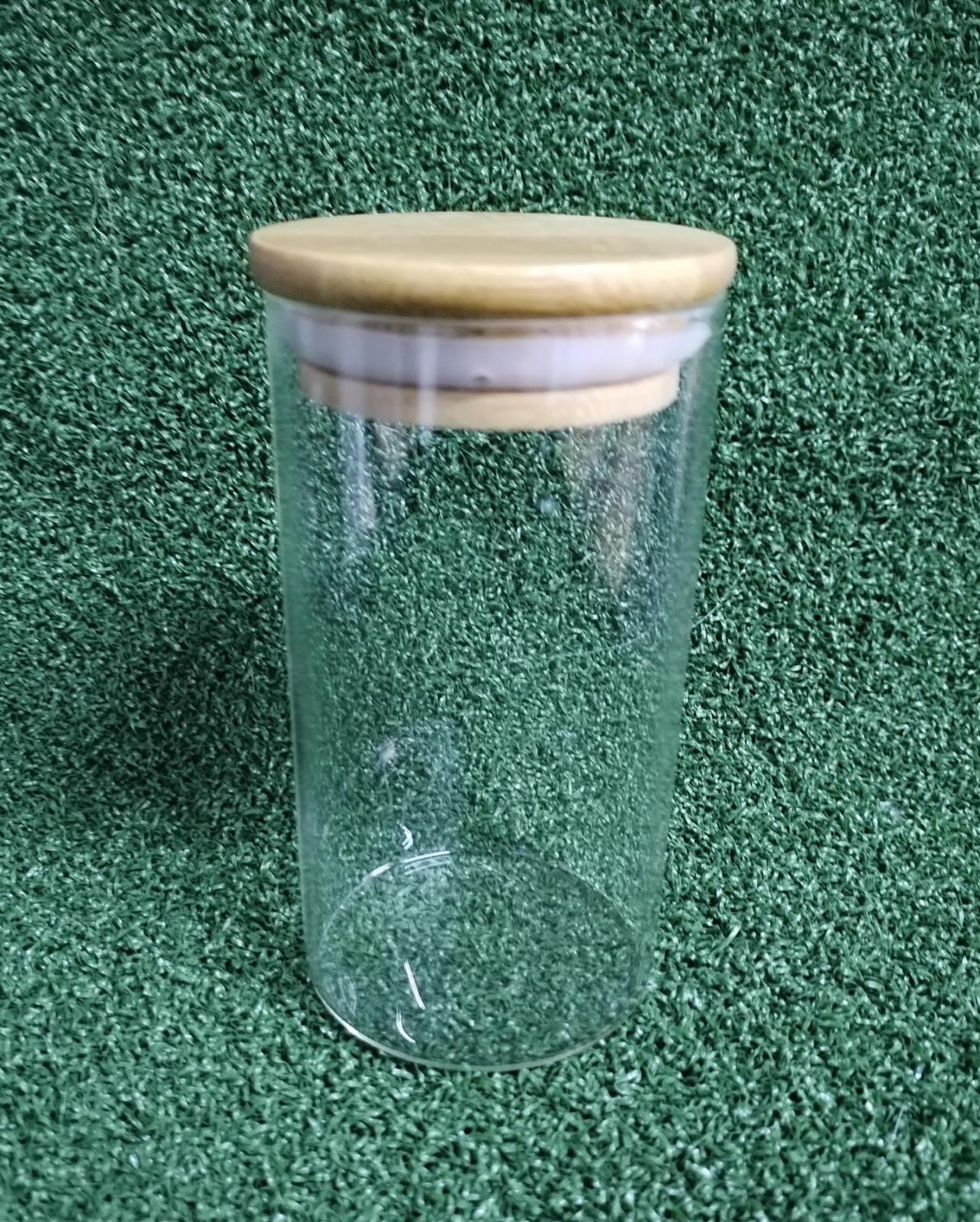 Vaso Vidrio - Clear c/Tapa Madera 6x12cm