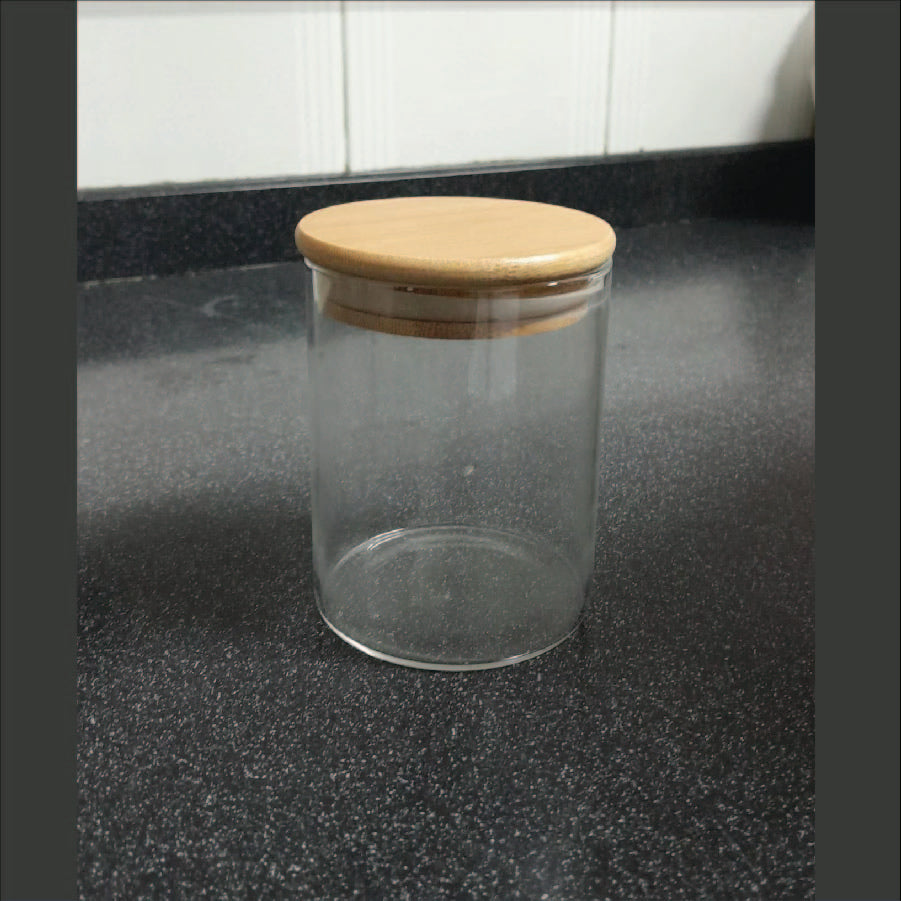 Vaso Vidrio - Clear c/Tapa Madera 8x10cm