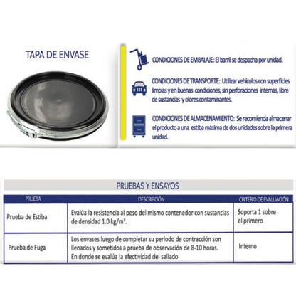 Tonel Barril Boca Ancha Hermetico - 220 litros