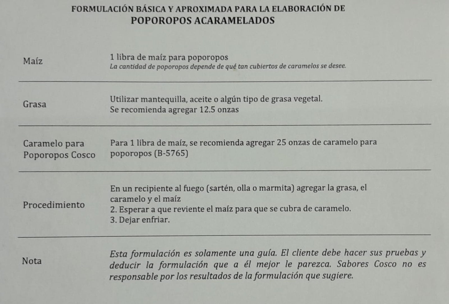 Acaramelado - Sabor para Poporopos